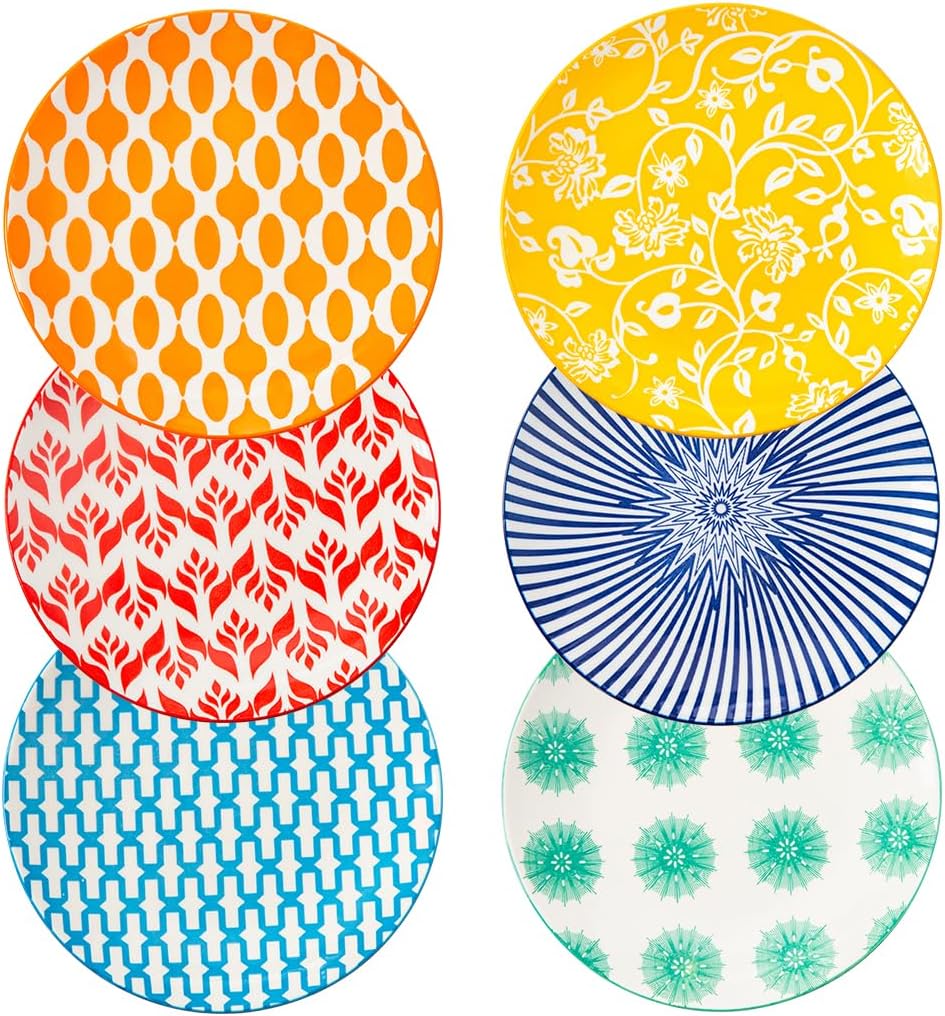 Ceramic Dessert Plates Set - Mini 6 Inch Appetizer Plates for Kitchen - Small Salad Plates for Cake Snacks, Side Dishes - Microwave Dishwasher Safe - Wedding Housewarming Gift - Assorted Colors