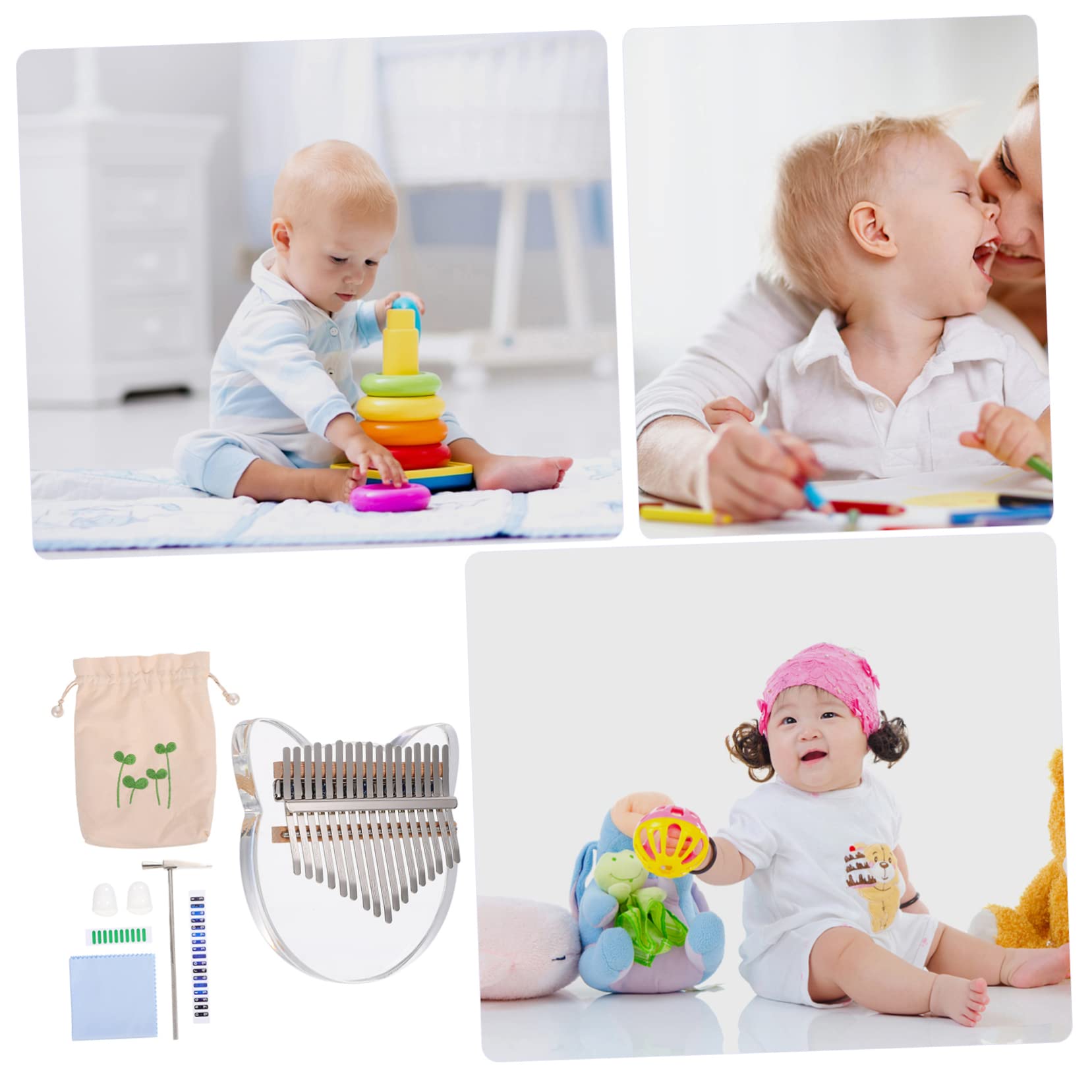 21 Prezent dla początkujących dorosłych pianinem, ozdoba na kciuk i woreczek, przezroczysty klucz w kształcie kota, mini instrument muzyczny, przenośny, przezroczysty palec perkusyjny dla dzieci i