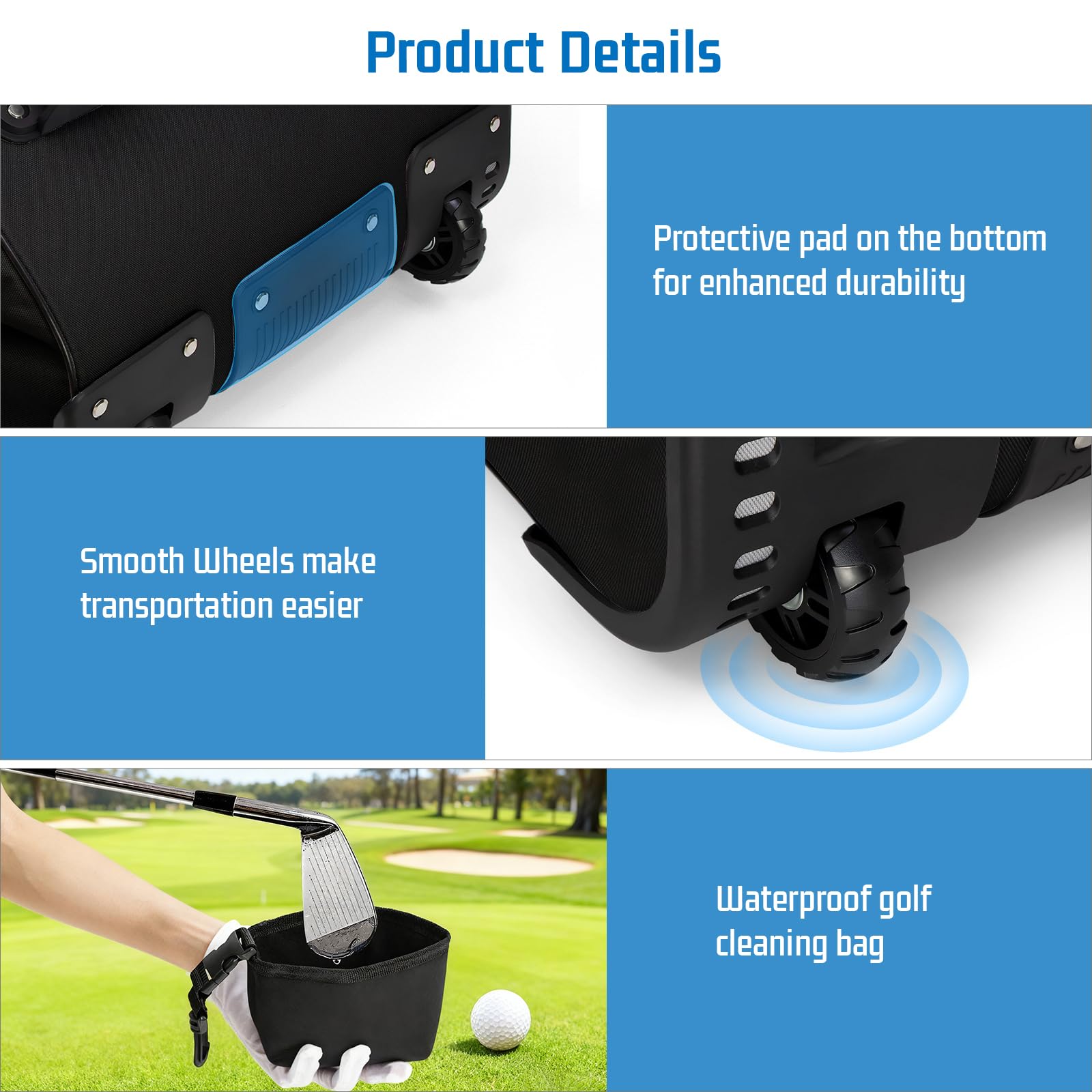 Fundas de Viaje para Golf con Ruedas, Estuche de Vuelo, Tela Oxford 900D Impermeable