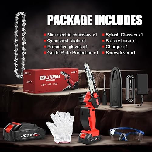 Miniatura 9 de Mini motosierra inalámbrica, batería máxima de 20V, motosierra pequeña de 6 pulgadas, motosierra eléctrica portátil de mano con una sola mano para