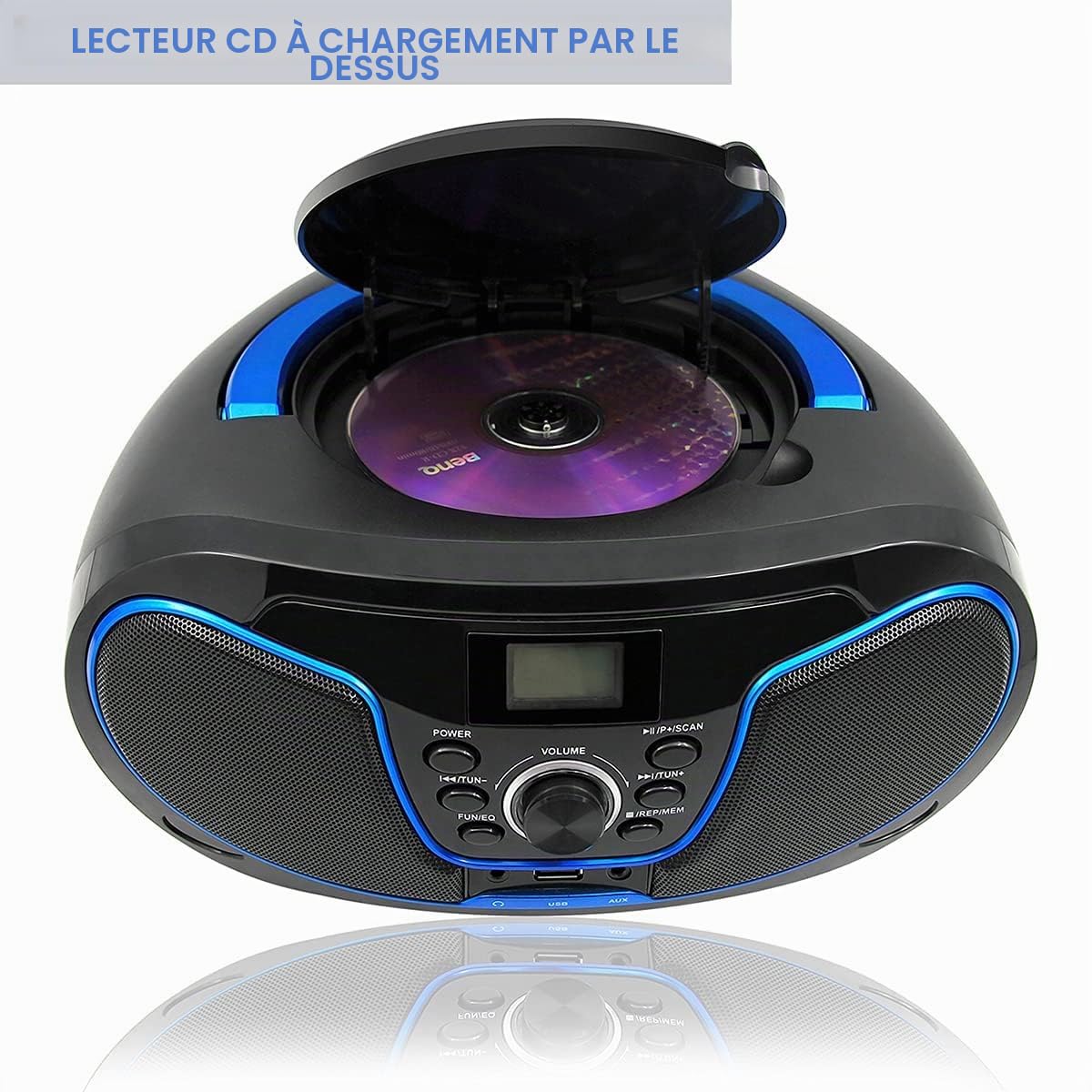 Lecteur CD avec Bluetooth, LP-D02 Radio FM Portable Stéréo avec Son Cristallin, Lecture MP3, Entrée USB et AUX, Prise Casque, Ecran LCD