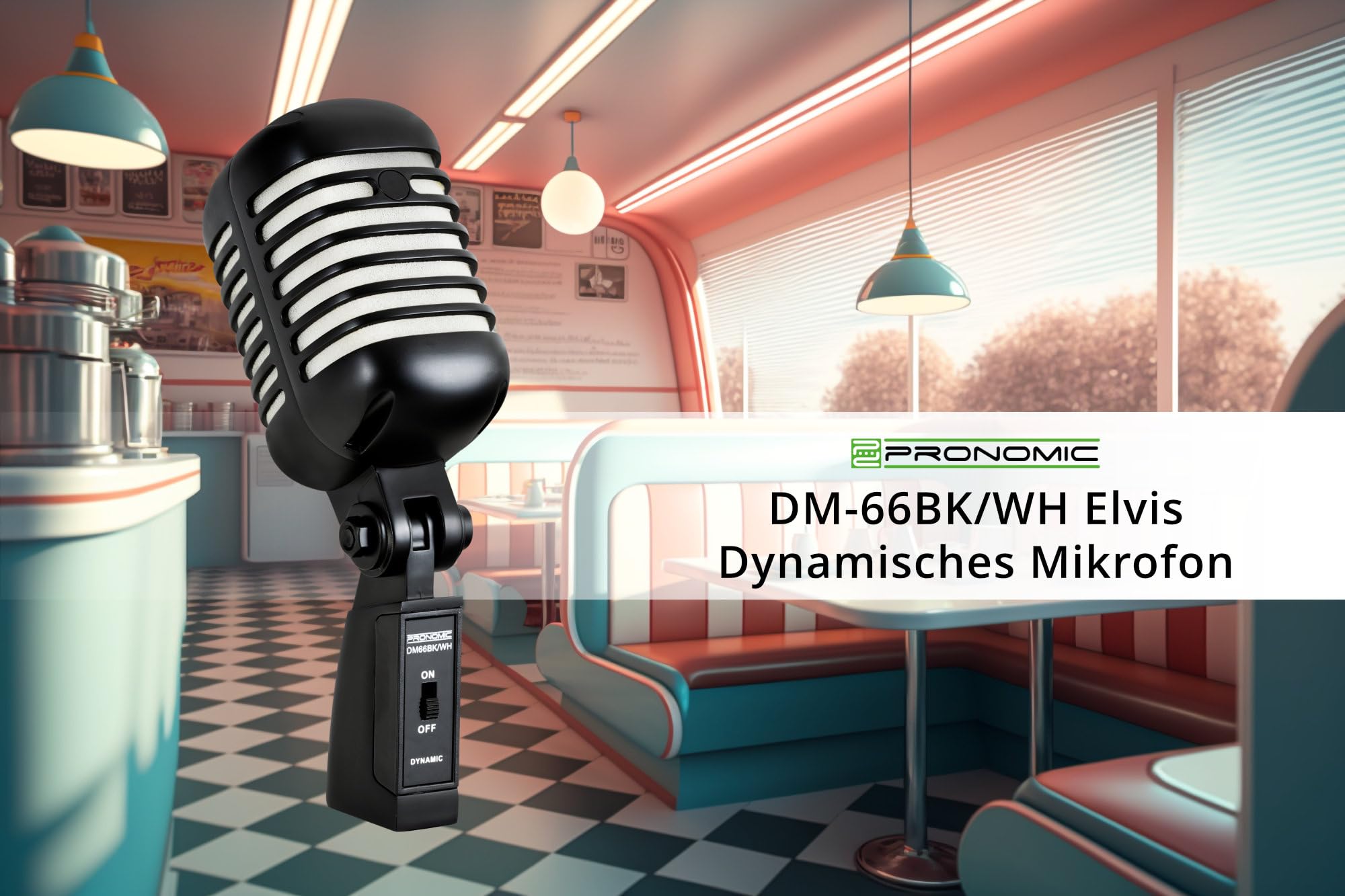 Pronomic DM-66BK/WH Micrófono Vocal dinámico Vintage Micro Vocal Retro (Respuesta en frecuencia: 50-16.000 Hz, Carcasa Robusta de fundición a presión) Negro/Blanco