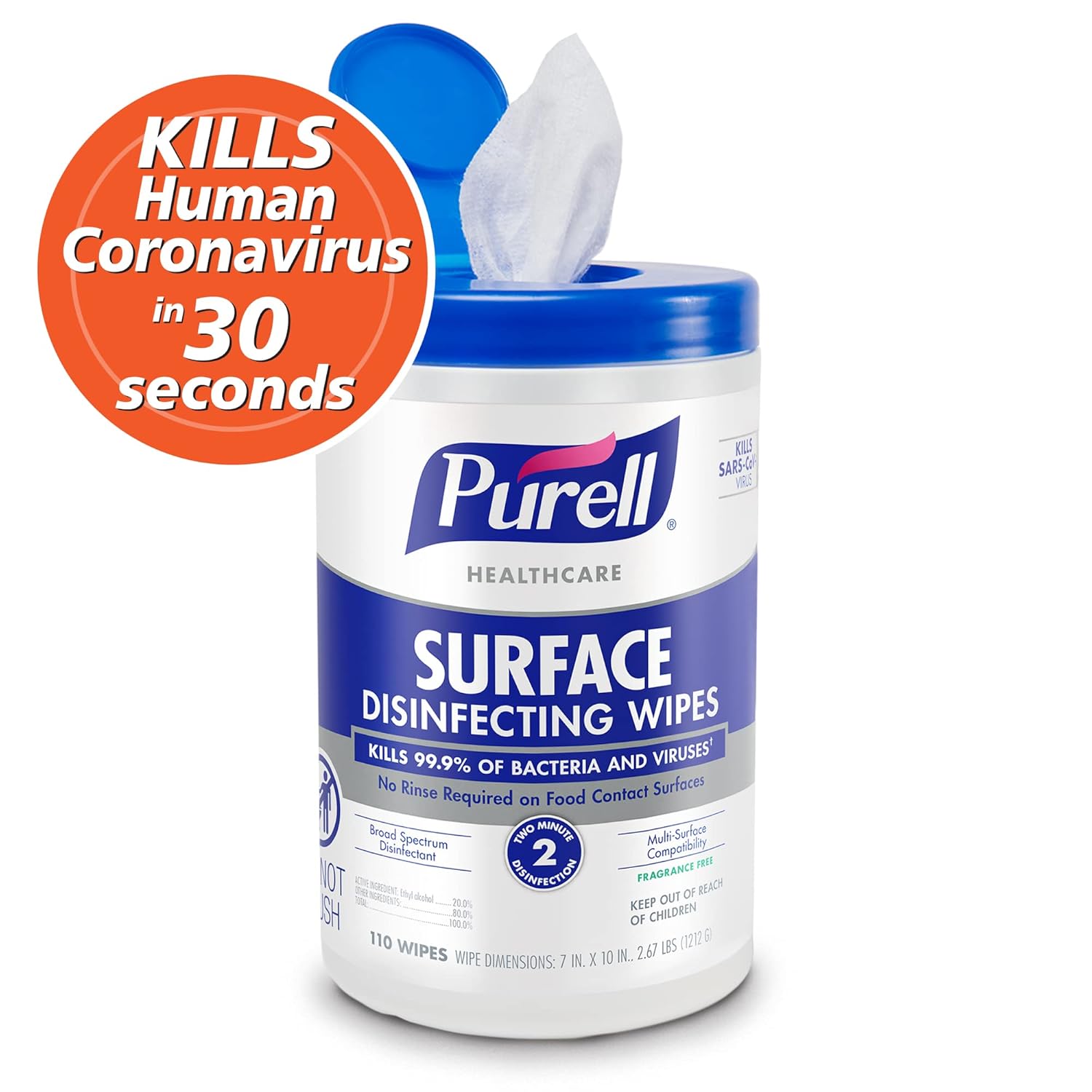 PURELL Healthcare Surface Disinfecting Wipes, 110 Count Canister, 7”x 10” Wipes (Pack of 6) – 9340-06 - Image 4