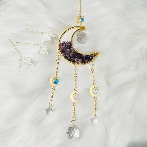 Miniatura 2 de WEISIPU Atrapasoles hecho a mano con cristal de luna, prisma de estrella, atrapasoles de arco iris, colgantes para ventana, jardín, hogar, patio,