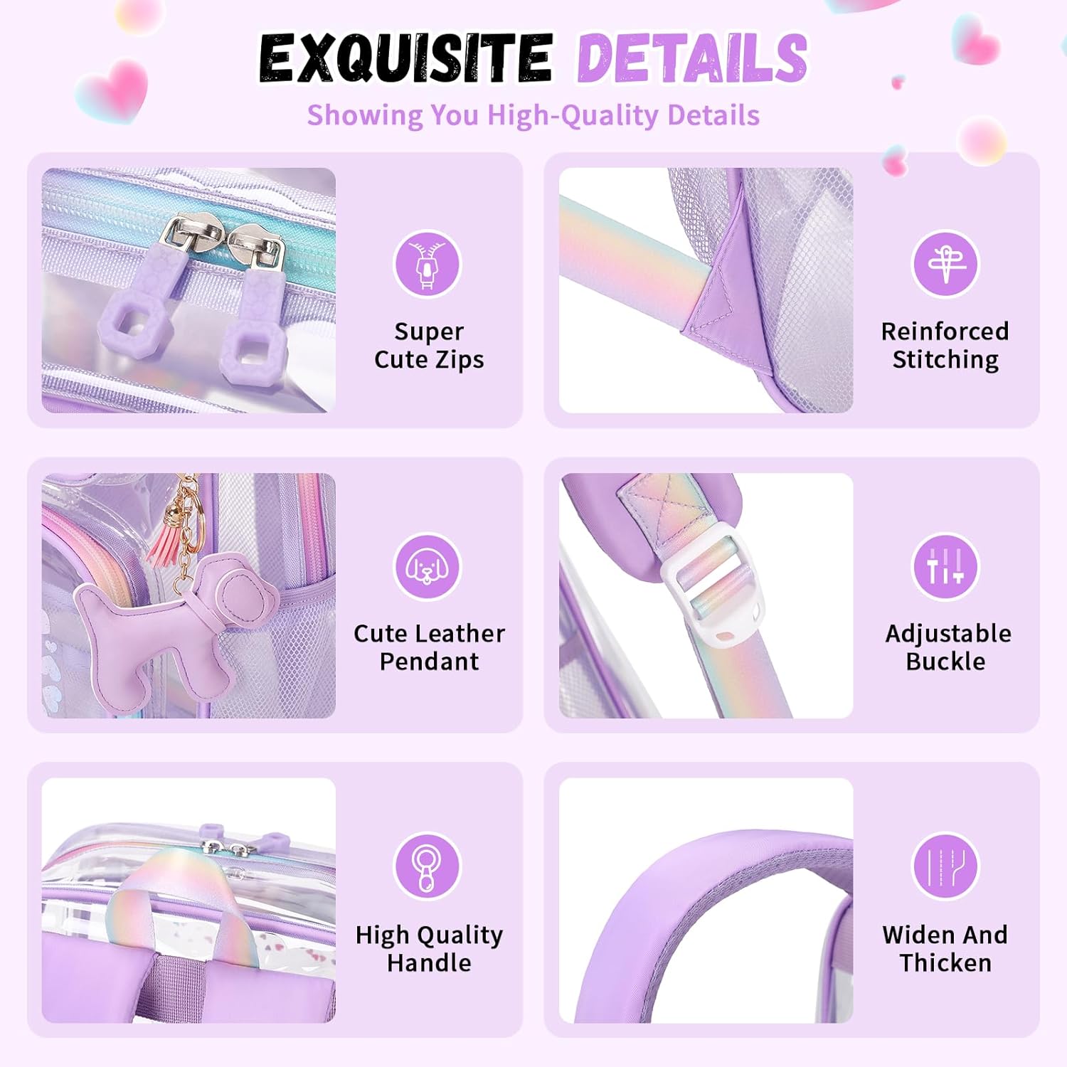 MOONBABY Clear Backpack for School Girls, Heavy Duty TPU Transparent Backpack Stadium Events Approved, Clear Bookbag - Image 4