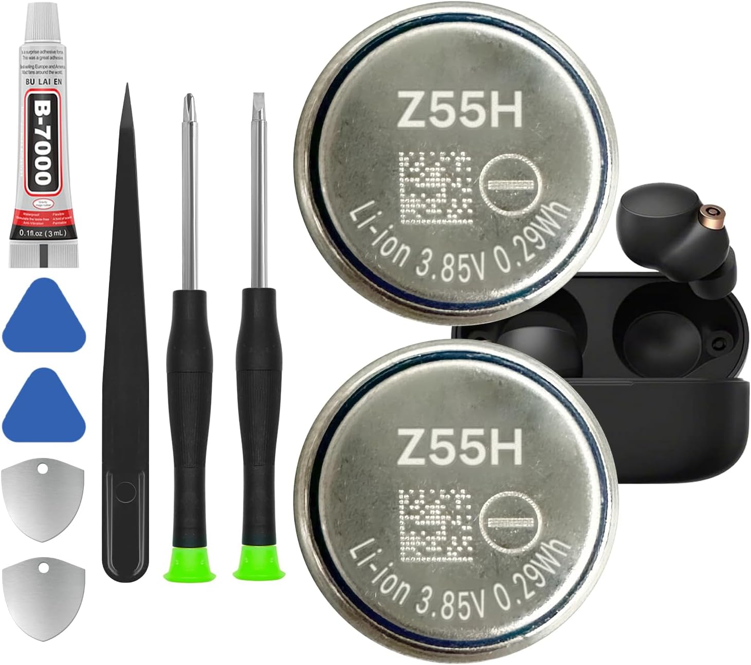 𝗨𝗽𝗴𝗿𝗮𝗱𝗲𝗱 2pack Z55H Battery, Compatible with for Sony Headset WF-1000XM4, Truly High Endurance Wireless Earbud Headphones 3.85V Li-ion Battery with Professional Repair Tool Kit