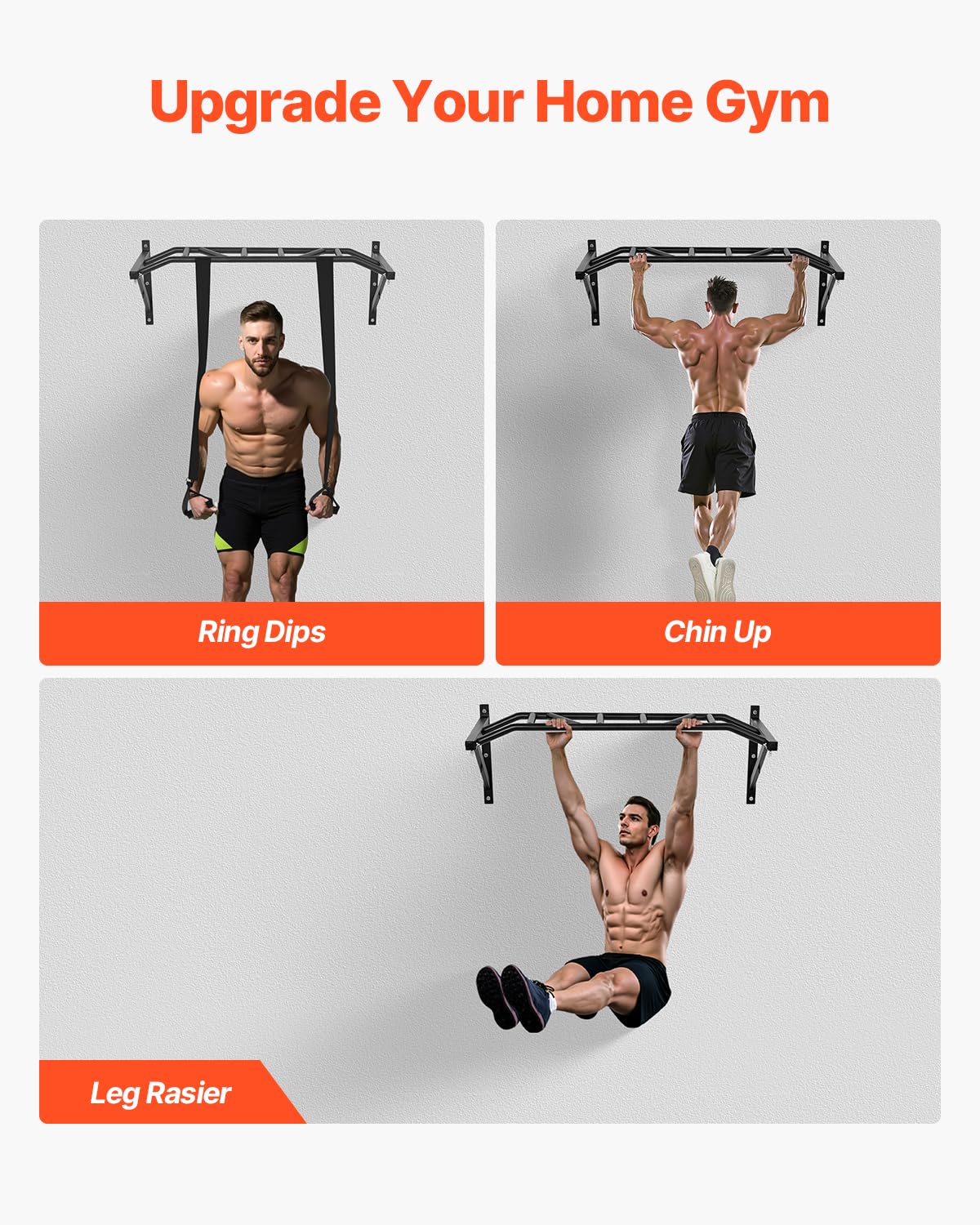 VEVOR Klimmzugstange Pull up Bar zur Wandmontage, 127 cm breite, multifunktionale Oberkörper-Trainingsstangen aus Stahl mit Aufhängern, Klimmzug-Trainingsstation (200 kg belastbar), Fitnessstudio