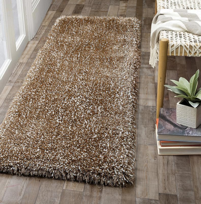 Image of FIASCO Tie Dye Shaggy Carpet Bedside Runner | 2 Inch Pile Height Back in Canvas for Bedroom, Kids Room, Guest Room Microfiber Soft Plush Fluffy Shaggy Carpet | 1.5x4 Feet Beige Ivory Mix