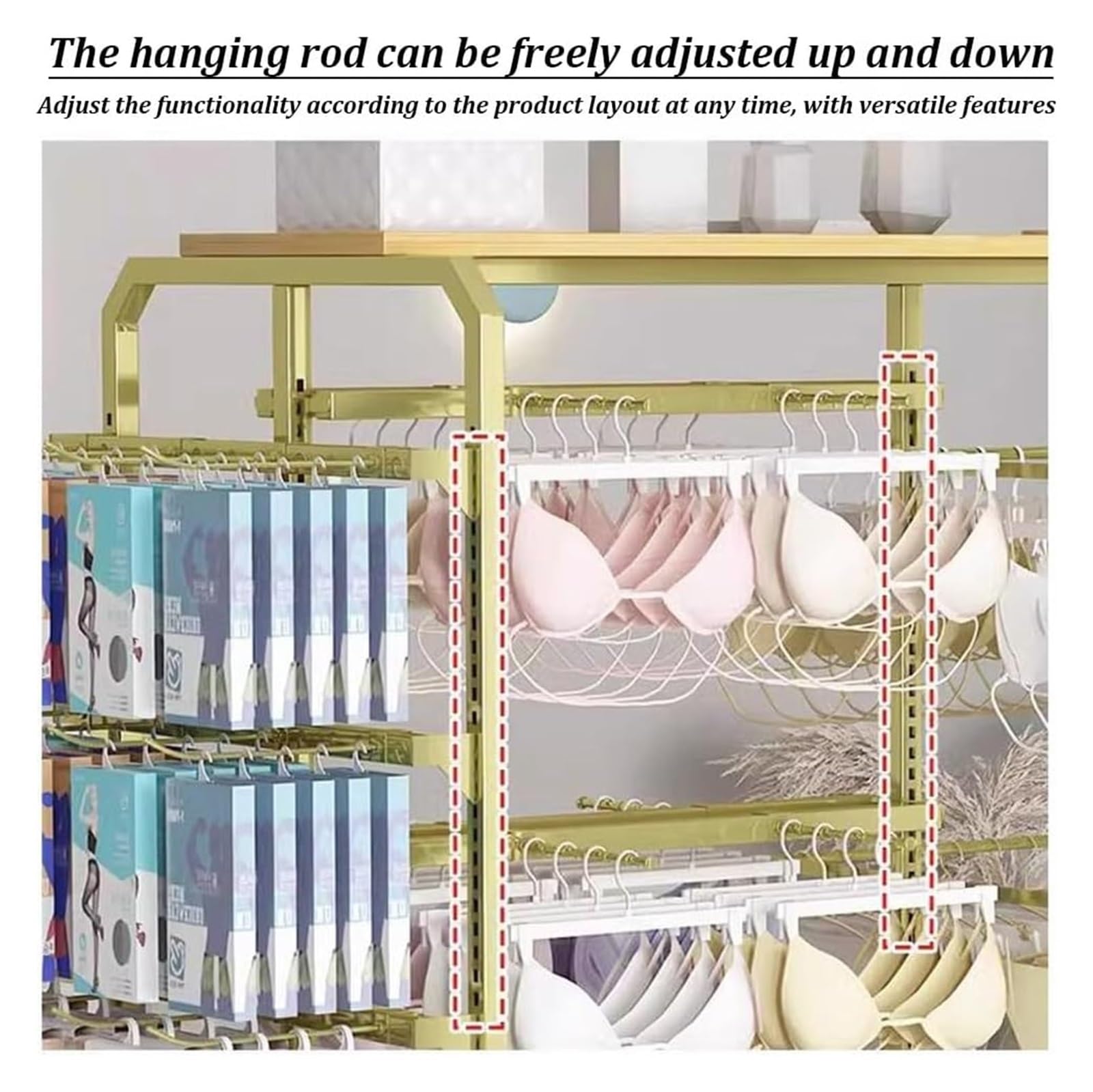 Regulowana wysokość Floor Stojąca odzież Rail Garment Rack for Boutiques Retail Lingerie Display Stand for Socks Bras Majtki i Szaliki Biały kolor