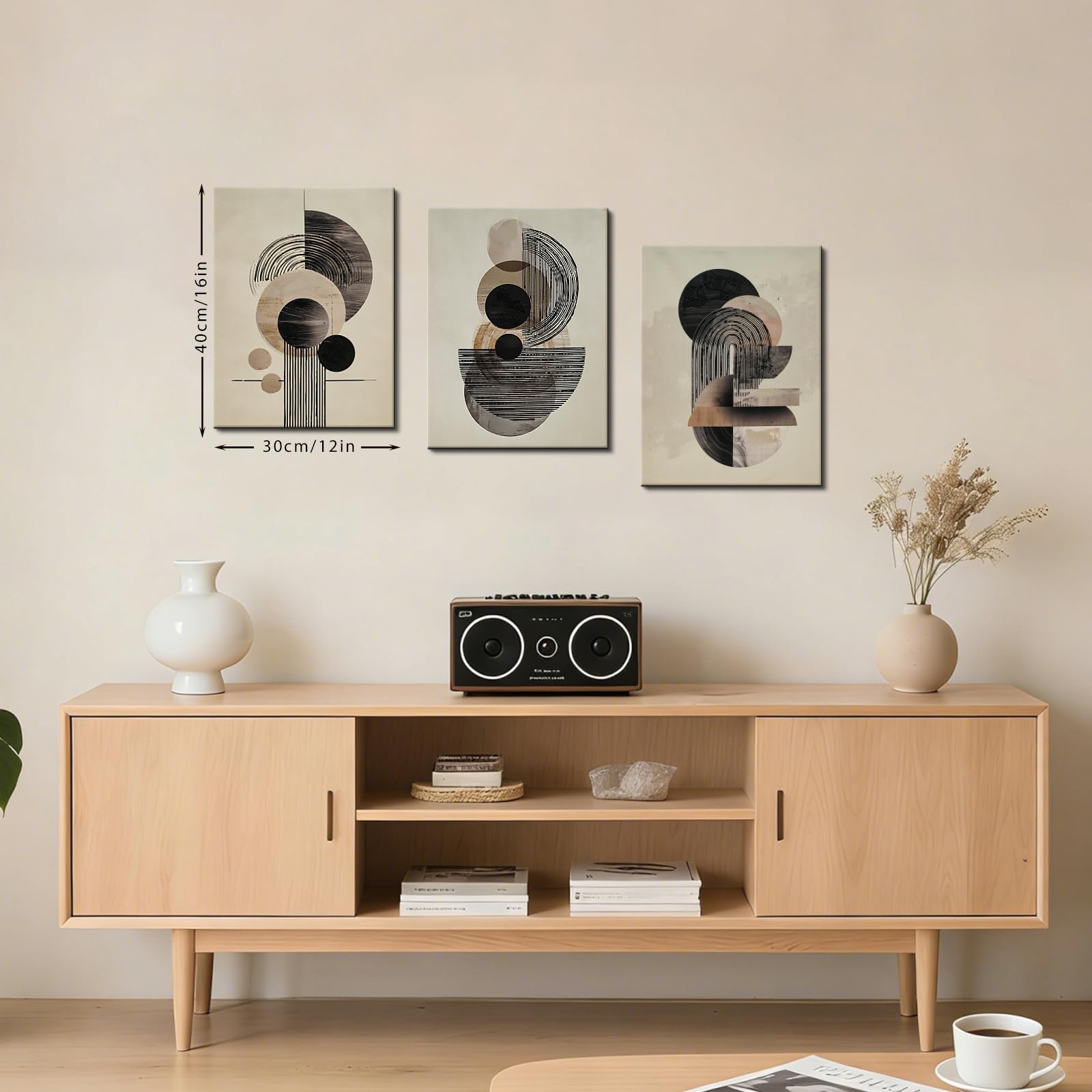 LJXDUBAF Abstrakte geometrische Leinwand-Wandkunst, 3er-Set, moderne neutrale Wandbilder für Wohnzimmer, minimalistische Leinwand-Wandkunst, Wanddekoration