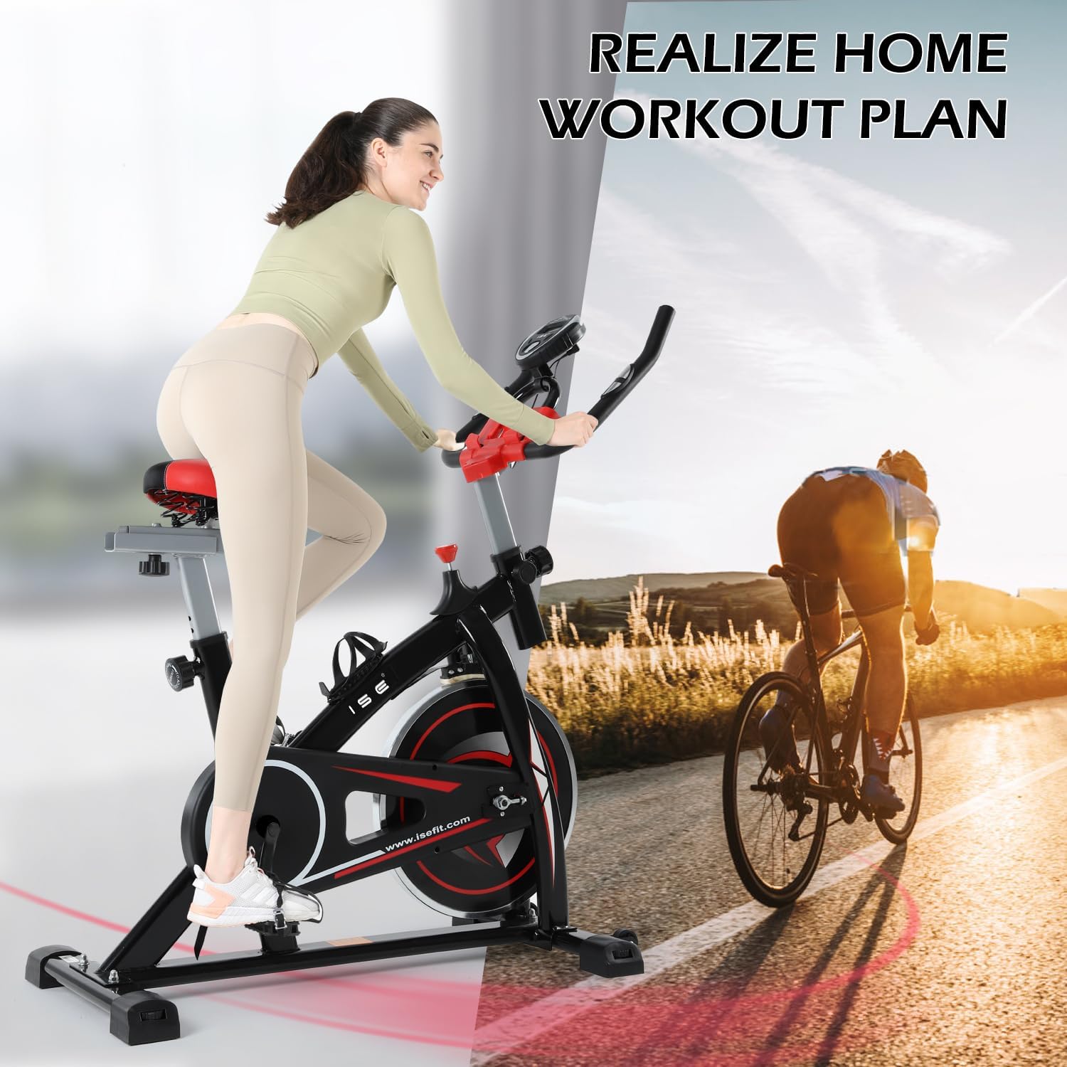 ISE Velo Appartement Volant d'Inertie 13KG Cardio Silencieux Réglable en Hauteur