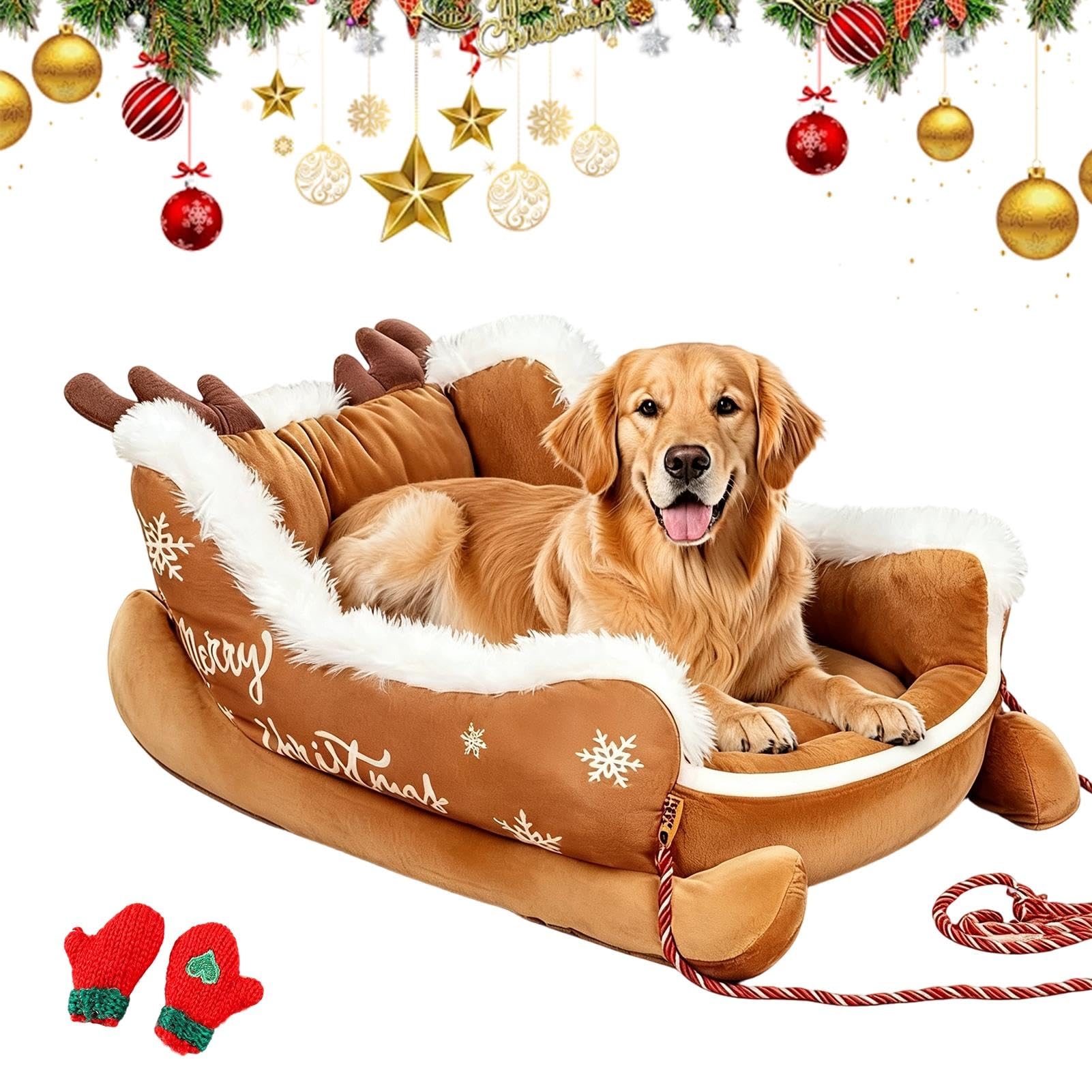 Ruhemeister Pro 2026 New Christmas Sleigh Pet Bed, Plush Small Dog Bed