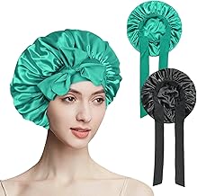 Yexati 2 Pcs Bonnet Satin Cheveux Nuit, Bonnet en Satin Ajustable Bonnet de Nuit pour Cheveux bouclés, Idéal pour Cheveux Bouclés et Tresses
