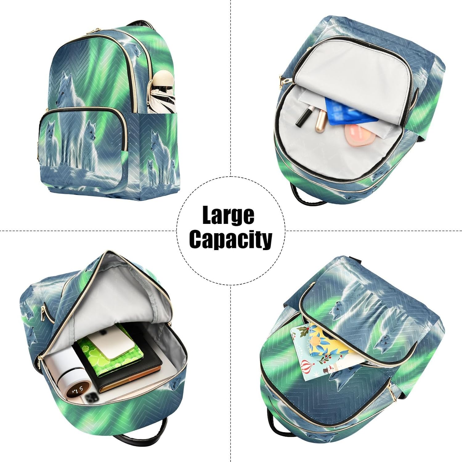 Aurora Light White Foxes Backpack Purse for Women Shoulder Bag Fashion Daypack Ladies Handbag Lightweight Travel Bag Rucksack