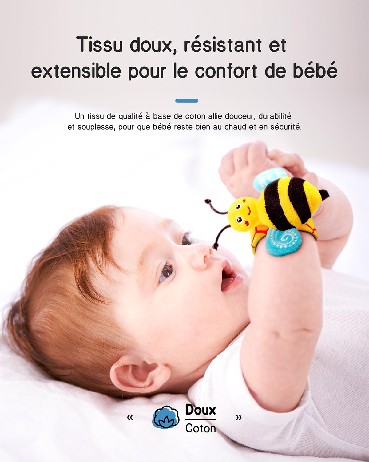 BECHS Hochets Poignet Et Chaussettes Bébé – Renard & Âne, Développement Sensoriel Dès 3 Mois