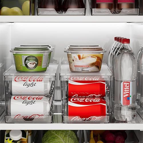 Miniatura 4 de TCHCWYS Paquete de 4 organizadores transparentes apilables de latas de soda con tapas, contenedores organizadores de refrigerador, dispensador de