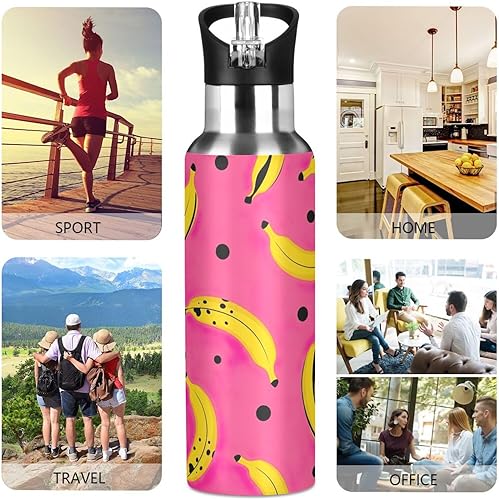 Miniatura 5 de Stainless Steel Water Bottle 20 Oz, Leakproof Water Bottles for Gym Outdoor Travel School, Yellow Bananas Black Dots
