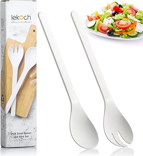 LEKOCH Servidores de ensalada a base de plantas, juego de tenedor y cuchara, apto para microondas y lavavajillas, utensilios para Navidad, cocina,