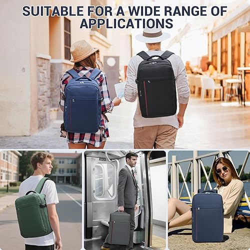 Miniatura 6 de Kono Mochila de mano 40x20x25 Bolsa de mano Viaje en avión 20L, mochila para laptop de 15.6 pulgadas, para hombres y mujeres, Azul marino, 20 l