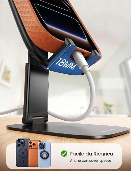 Lamicall [15 mm Ultra-Slim] Metal Base, Adjustable Height & Angle, Mobile Phone Holder for iPhone 17/16/15/14/13/12 Pro Max, Samsung and Other Smartphones - 3