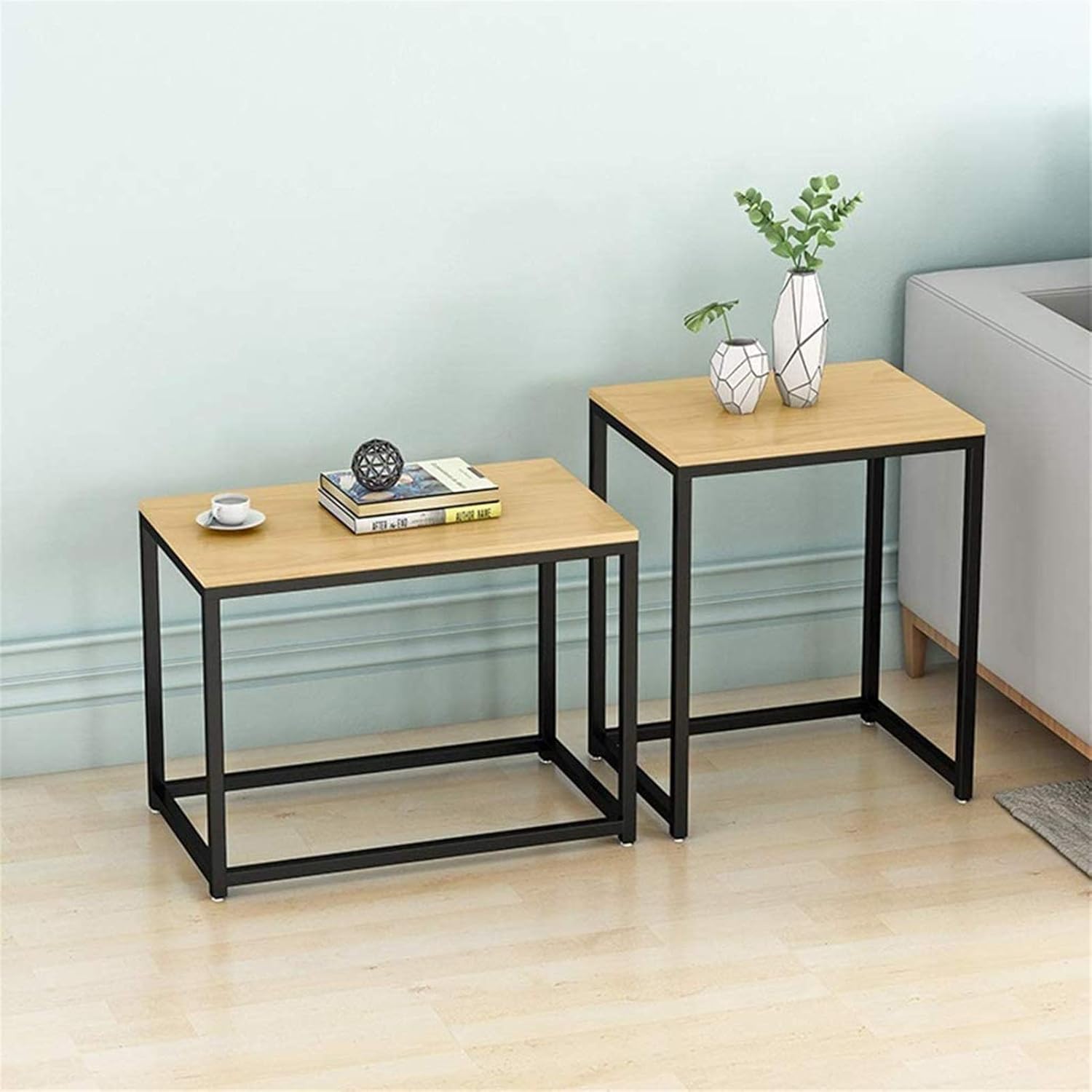 LQ Home Décor Furniture Stackable Coffee Table Rectangular Nesting Tables Solid Wood Accent Table for Living Room Office Set of 2 Furniture Living Room or Lounge Coffee Table