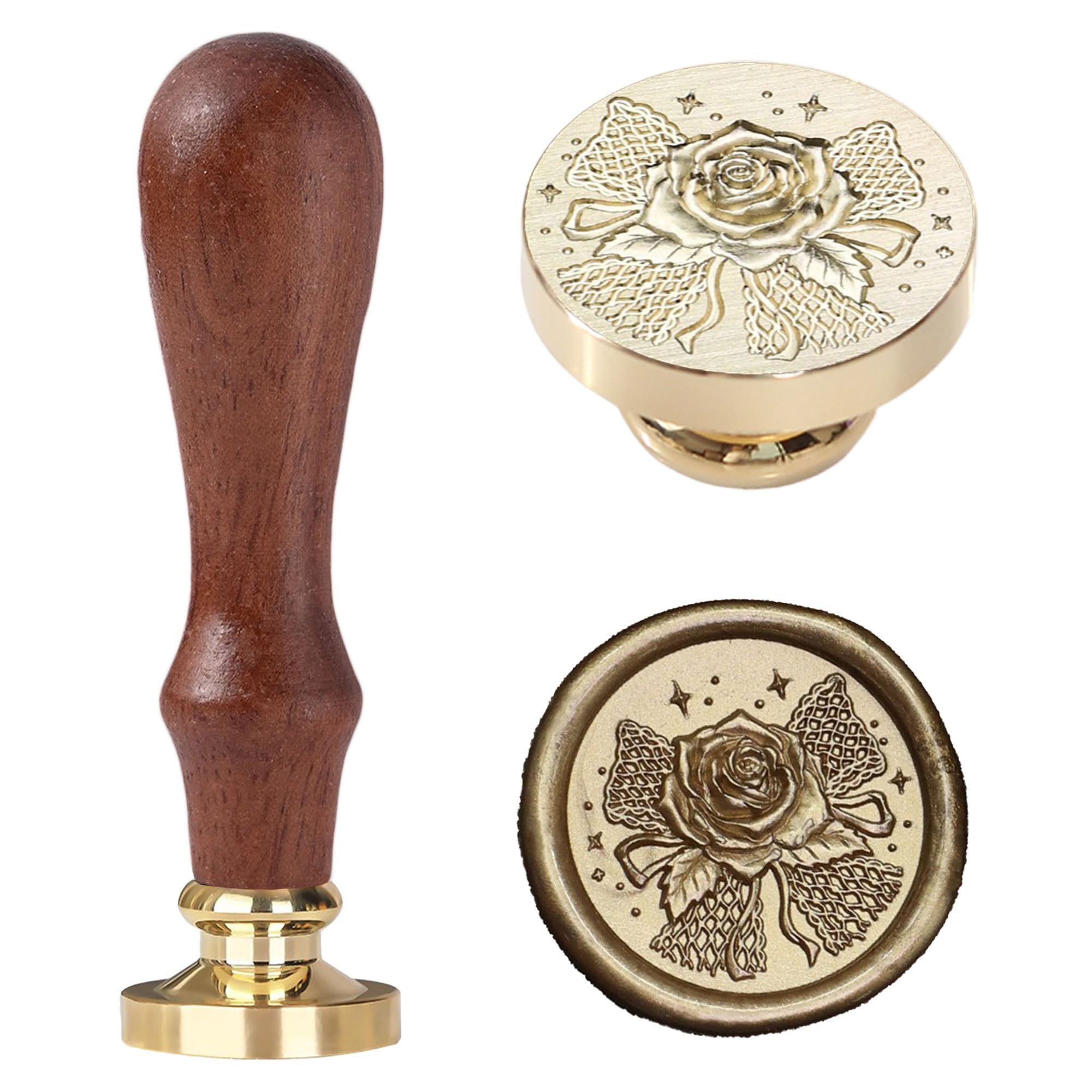 Ychostamp Wax Seal Stamp - Rose Sealing Wax Stamp, 25mm Flower Brass Seal Die with Handle for DIY, Gift Wrapping, Scrapbooking