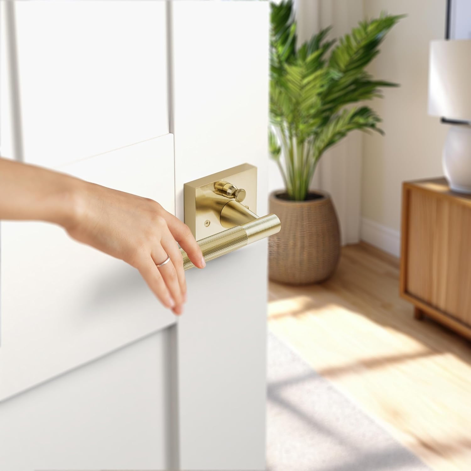 Premium Polished Gold Door Handles for 1 3/8" - 2" Compatible Doors –Soft Gold Door Handles Interior Non-Locking - Easy Installation, Reversible (Passage) - Designed by Architects