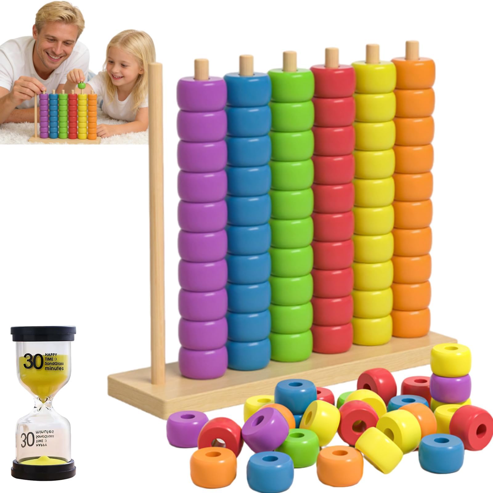 Color Matching Stacking Puzzle Game, Fast Pattern Challenge Ring Stack Puzzle for 2 Players, Competitive Tabletop Brain Teaser with Rack, Rings & Cards (Large Size)