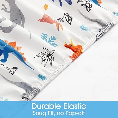 Miniatura 4 de BYSURE Juego de sábanas tamaño individual para niños (dinosaurio, naranja y azul), juego de sábanas de 3 piezas de fácil ajuste con bolsillo