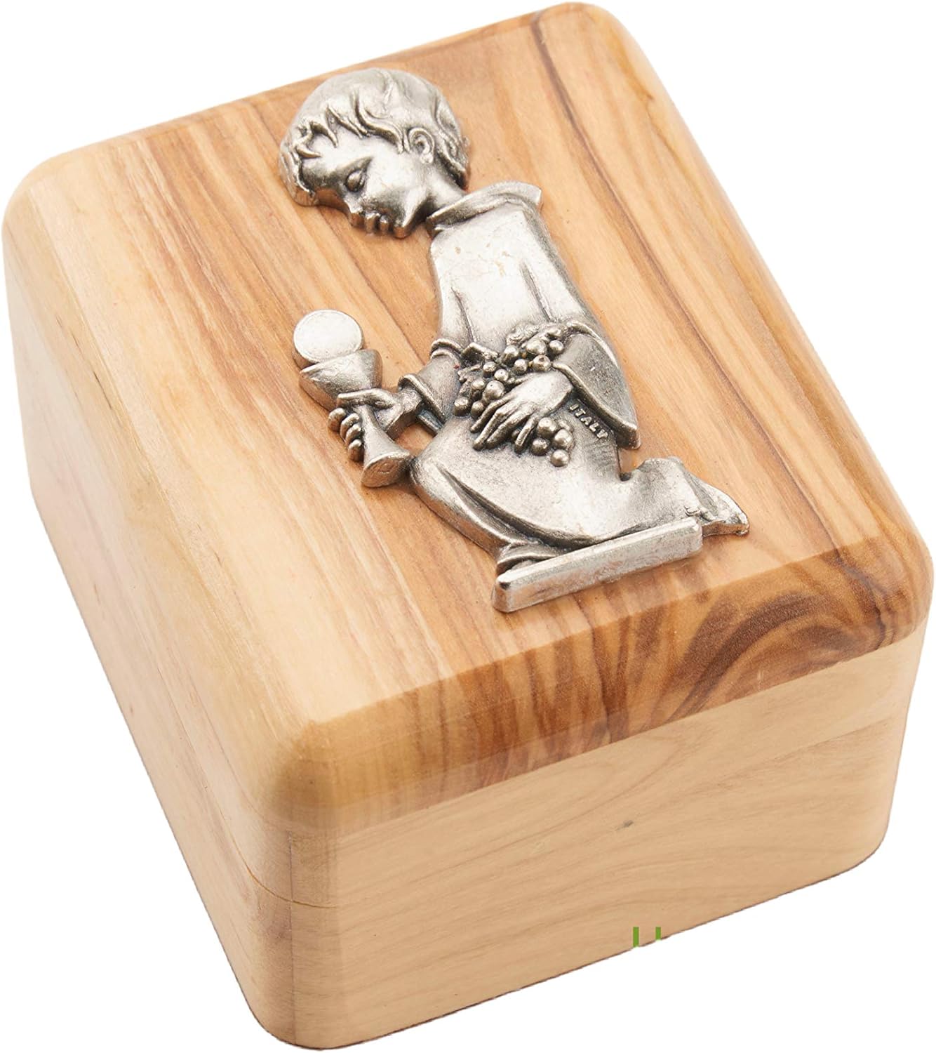 Olive Wood Rosary Box for Boys - Holy Land Rosary Keepsake or Jewelry Box Gift for Baptism Confirmation First Communion Baby Shower - Interior magnetic catch