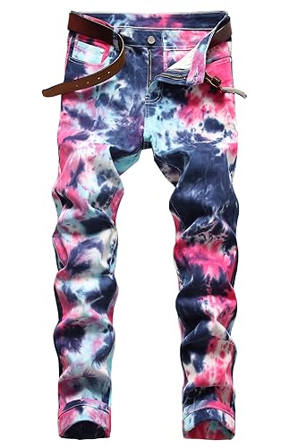 Baylvn Men's Casual Printed Slim Fit Jeans Skinny Denim Pants - 34 - D Multicolor