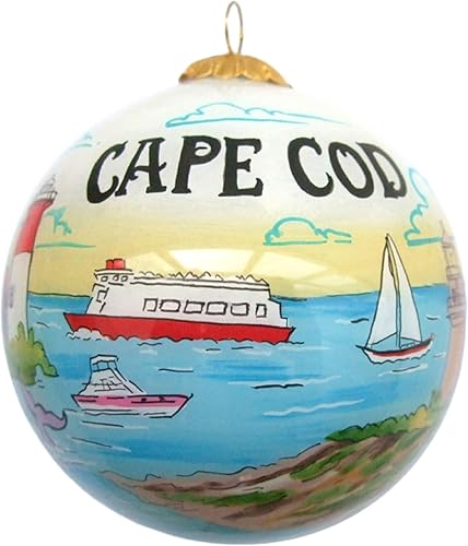 Miniatura 14 de Adorno de Navidad de vidrio soplado Sillas de playa Cape Cod Pintado a mano en el interior Arte original Incluye caja de regalo Cape Cod