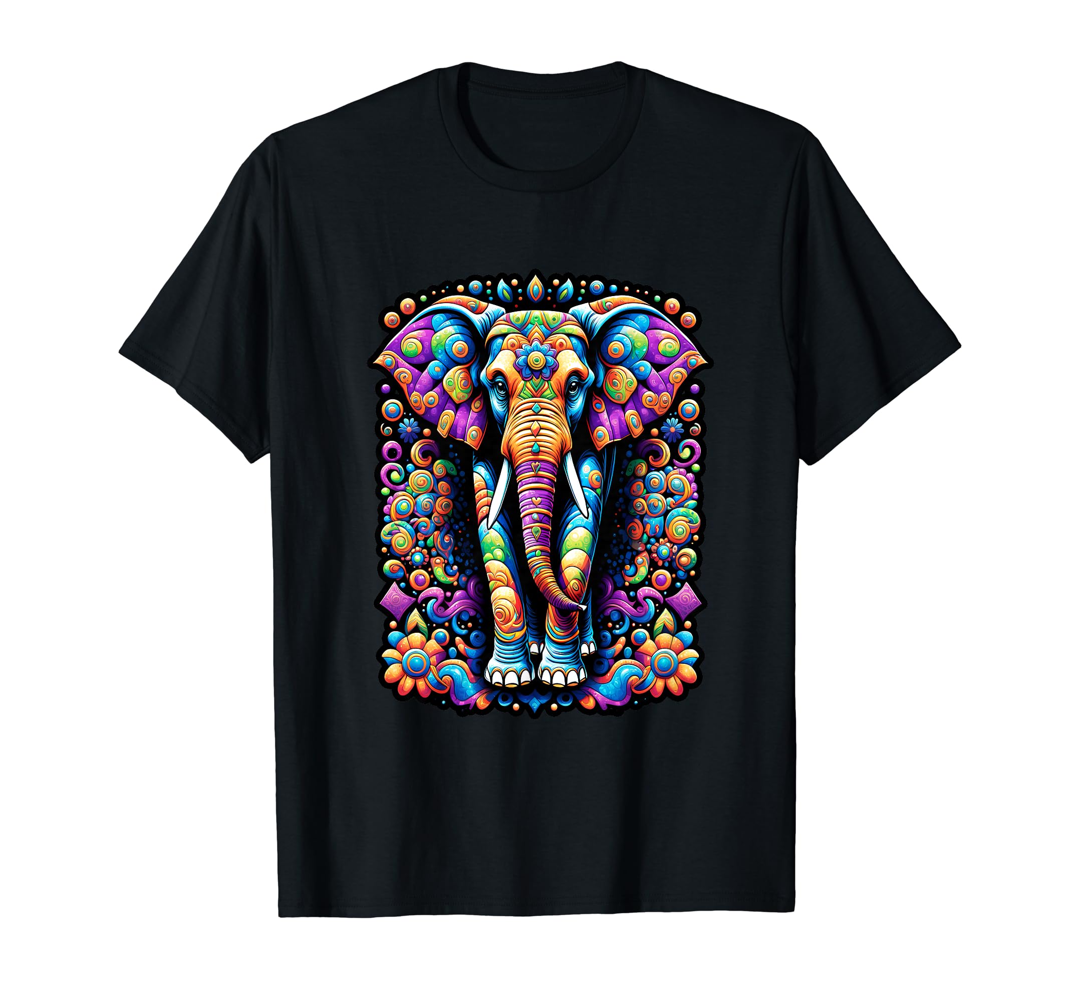Psychedelic Elephant Abstract Art T-Shirt