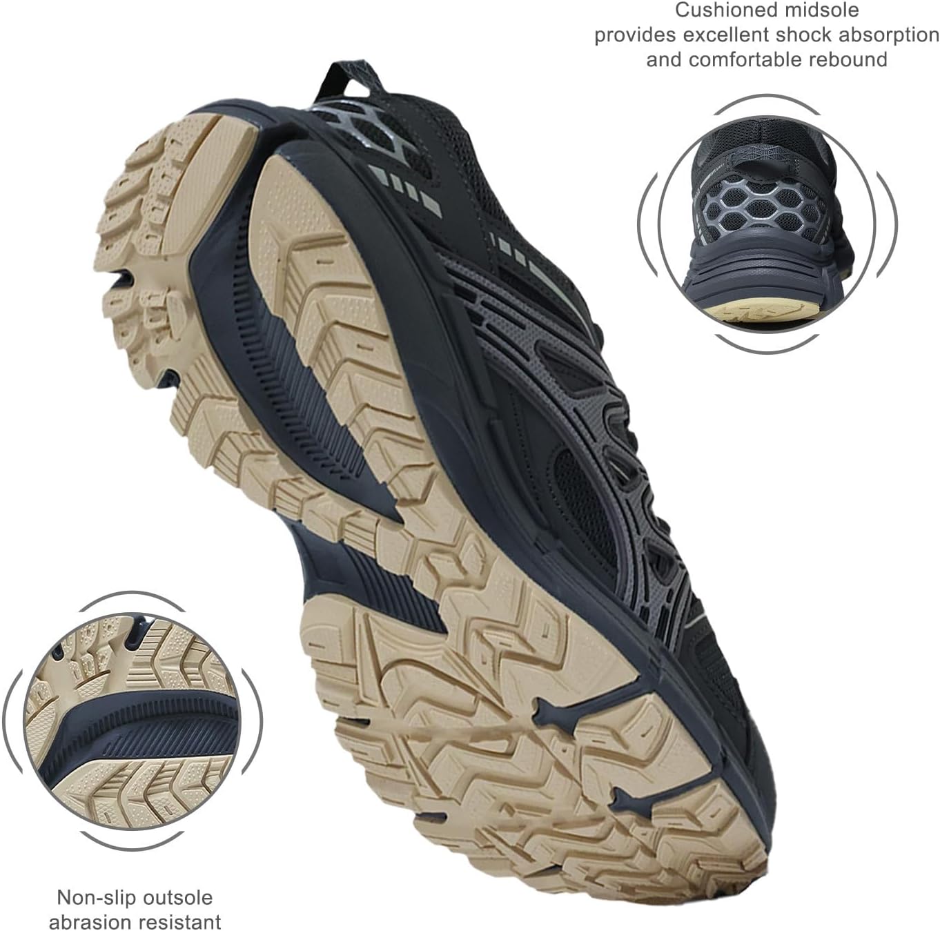 Men's Slip Resistant Trail Running Shoes - Supportive Athletic Shoes for Outdoor Fitness Walking, Road Running and Gym Training