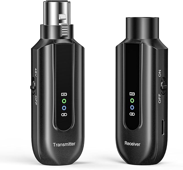 POGOLAB XLR Mikrofon Sender Empfänger, 2.4G Kabelloses Funkmikrofon-Adapter für Dynamisches Mikrofon Kondensatormikrofon, 12 Stunden, 150-Fuß, Geeignet für Gesang/öffentliches Reden
