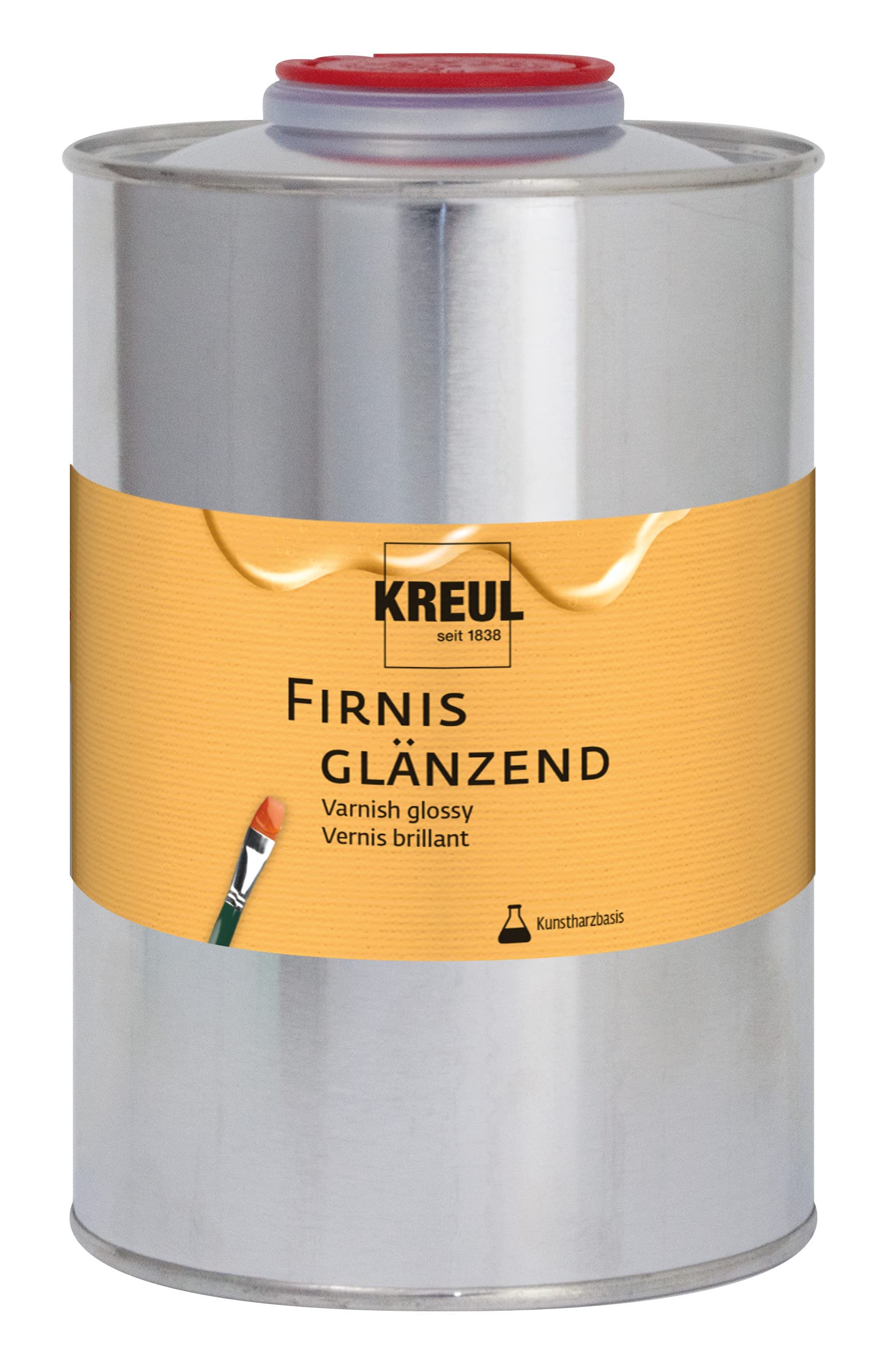 KREUL 86159 - Firnis glänzend, 1000 ml, schützt vor Staub und Schmutz, transparenter & elastischer Schlussfirnis auf Kunstharzbasis, für Öl- und Acrylmalerei