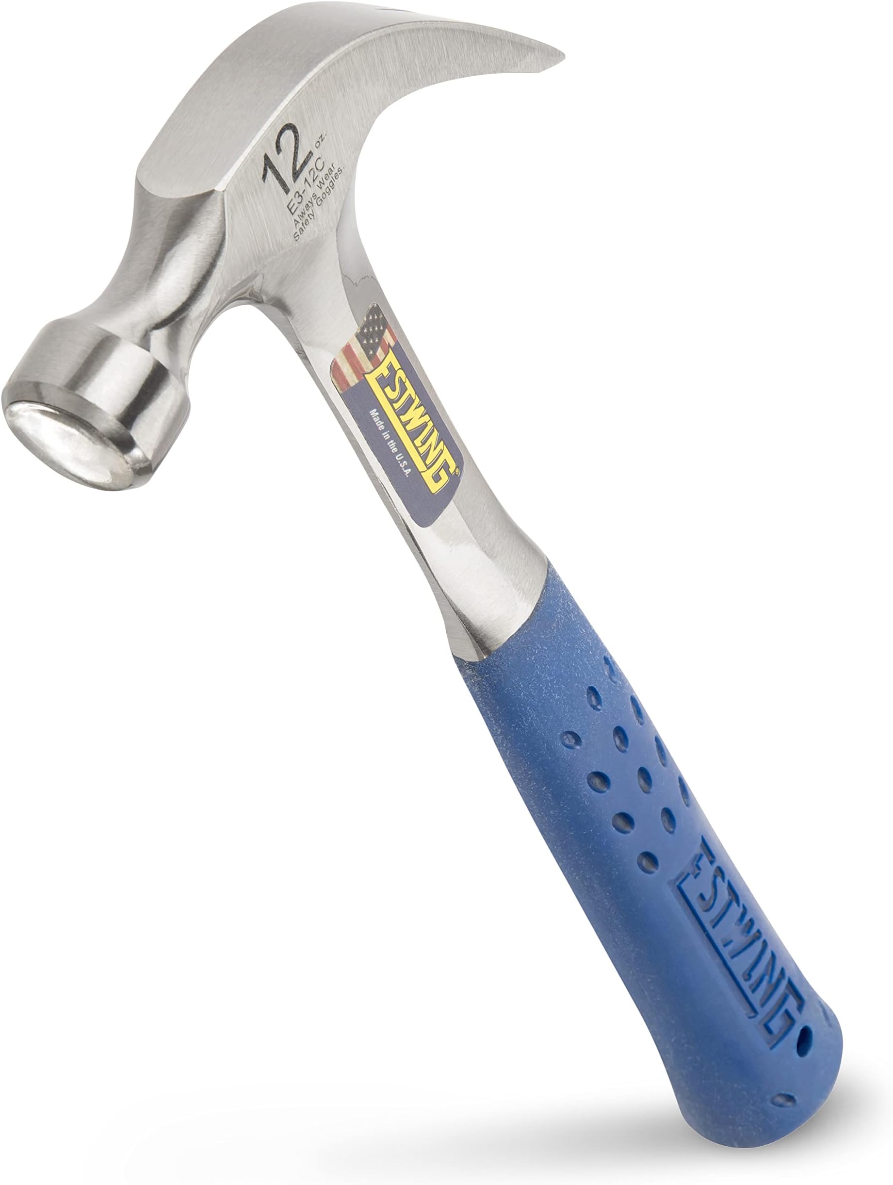 ESTWING Hammer - 12 oz USA Made Curved Claw Hammer with Smooth Face & Shock Reduction Grip - E3-12C