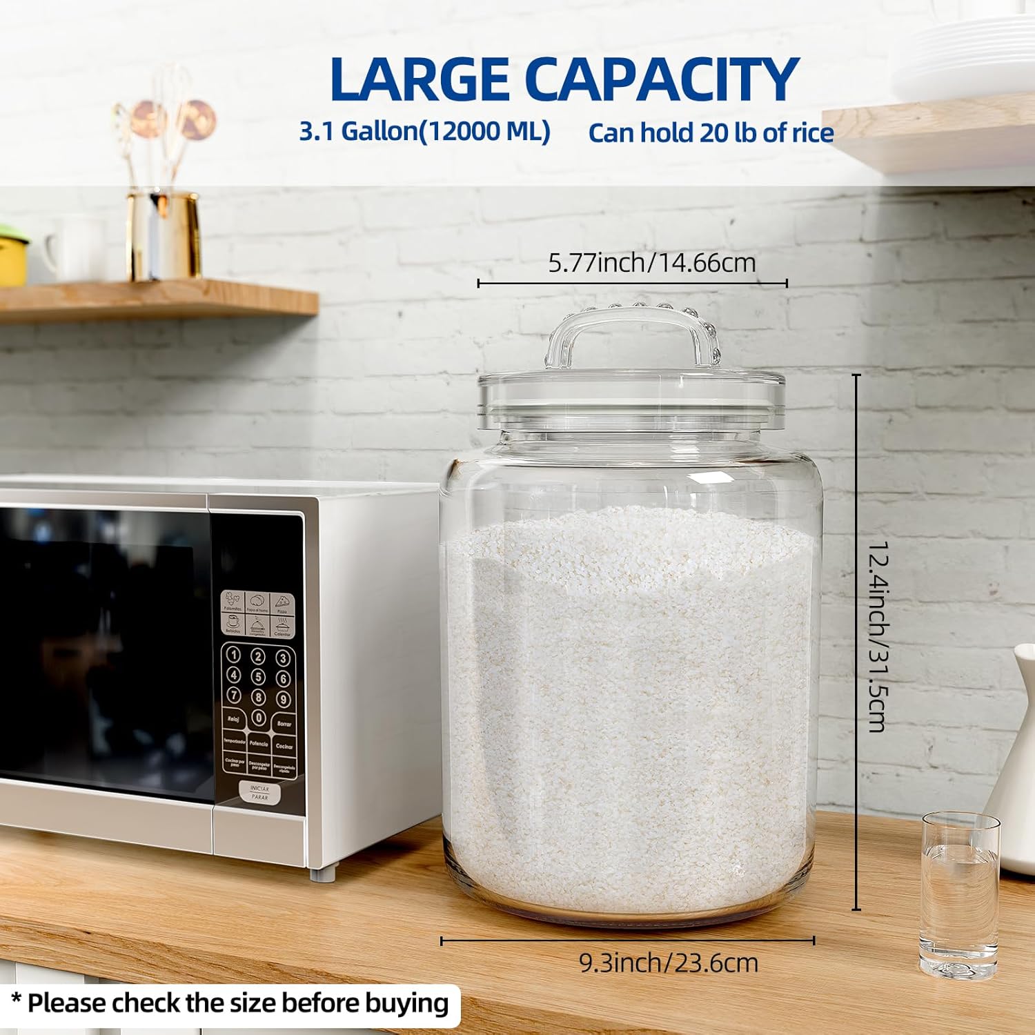 3 Gallon Glass Jar with Lid, Wide Mouth Large Glass Canister with lid, Super Large Cookie Jar for Food Storage, Sugar, Flour, Cookies,Dog Treats