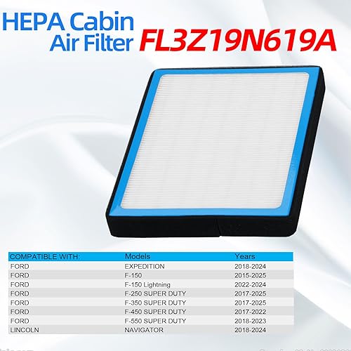 Miniatura 2 de Filtro de aire de cabina CF12150, repuesto FL3Z19N619A con carbón activado compatible con Ford ExpeditionF150F250F350F450F550 SUPER DUTY 2015-2024,