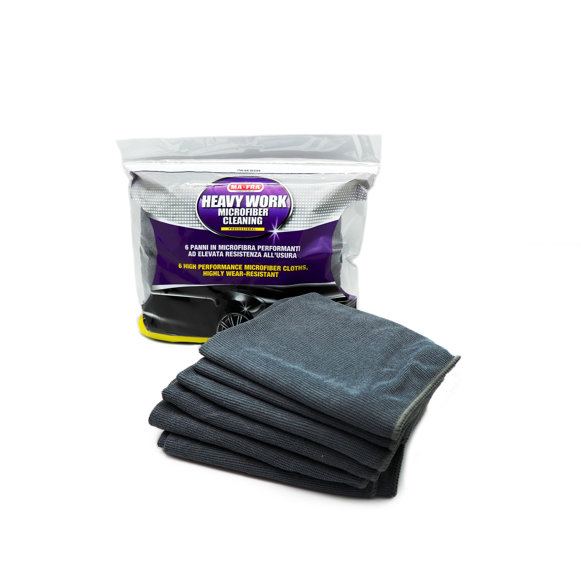 Ma-Fra Heavy Work, Confezione da 6 Panni in Microfibra di Alta qualità, Ideali per Pulizia di Tutte Le Superfici Interni ed Esterne Auto, Non Graffiano o Rovinano Superfici Trattate, Formato 60x40cm