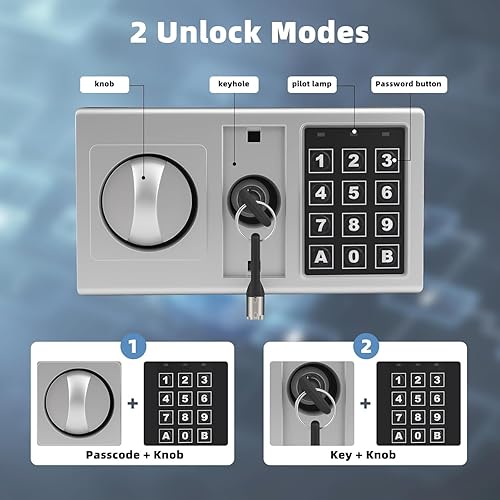 Miniatura 3 de Caja fuerte con cerradura de llave, caja de seguridad digital antirrobo con teclado electrónico, a prueba de fuego, segura para documentos del