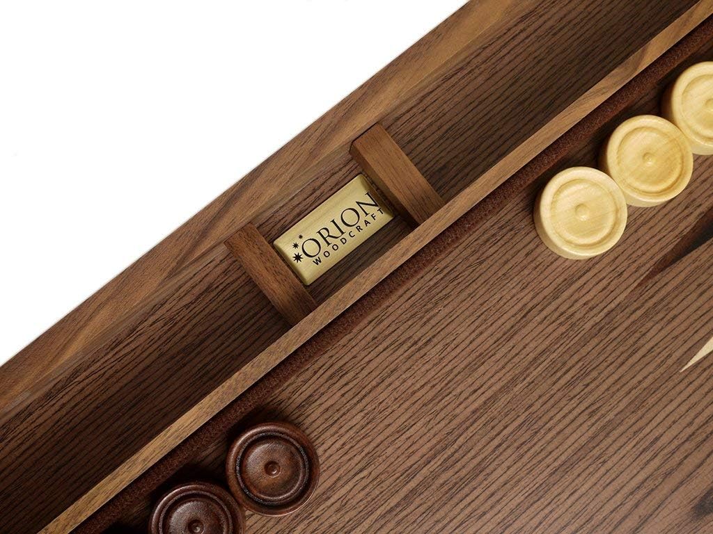 15-inch Wood Backgammon Set - Walnut Burl Board - Inlaid Veneer Field