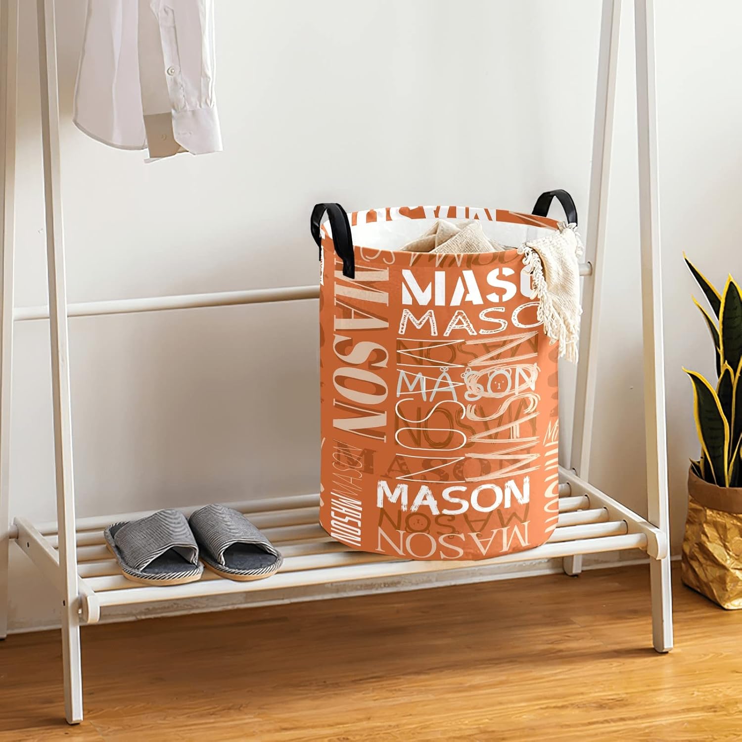 Personalized Laundry Hamper Custom Laundry Baskets with Name Clothes Storage Basket with Handle for Bathroom Living Room Bedroom (orange)