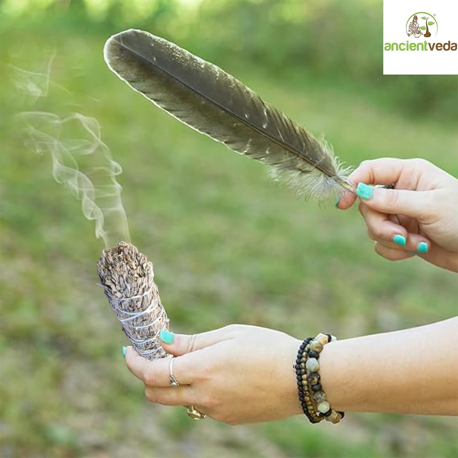 Ancient VEDA Sage Smudge Kit | Blue Sage, Sweetgrass & Palo Santo Sticks - Meditation, Yoga & Home Cleansing Kit