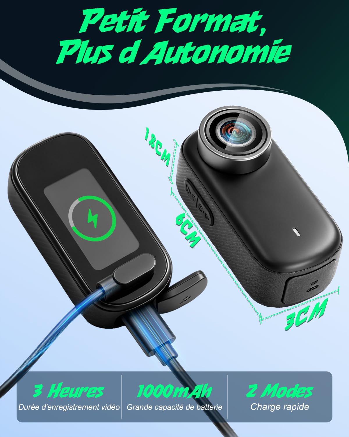 Mini Caméra Sport 4K, 32GB Action Cam WiFi, 150° Portable Caméra Corporelle