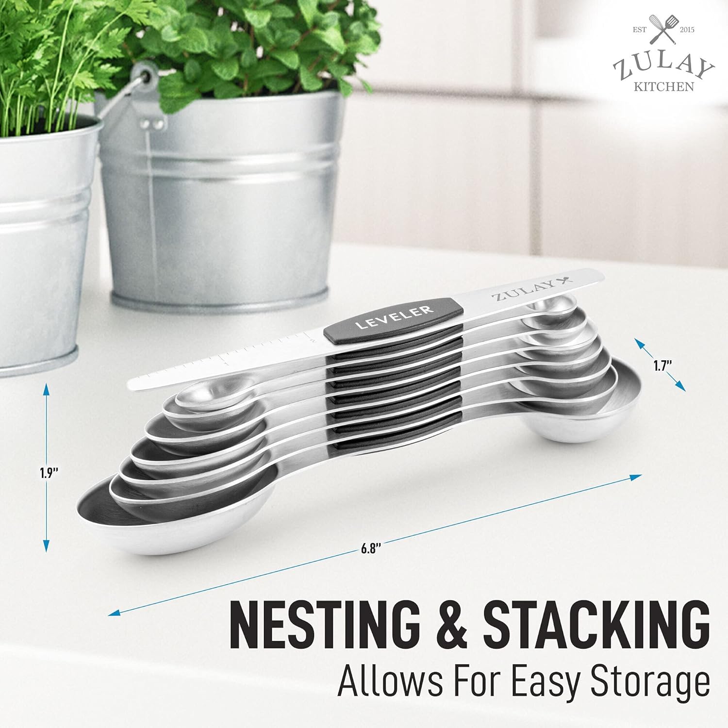 Zulay Kitchen Stackable Magnetic Spoons Set of 7 - Dual Sided Magnetic Measuring Spoons Set Fits In Spice Jars - Stainless Steel Measuring Spoons Magnetic For Dry and Liquid Ingredients (Black): Home & Kitchen