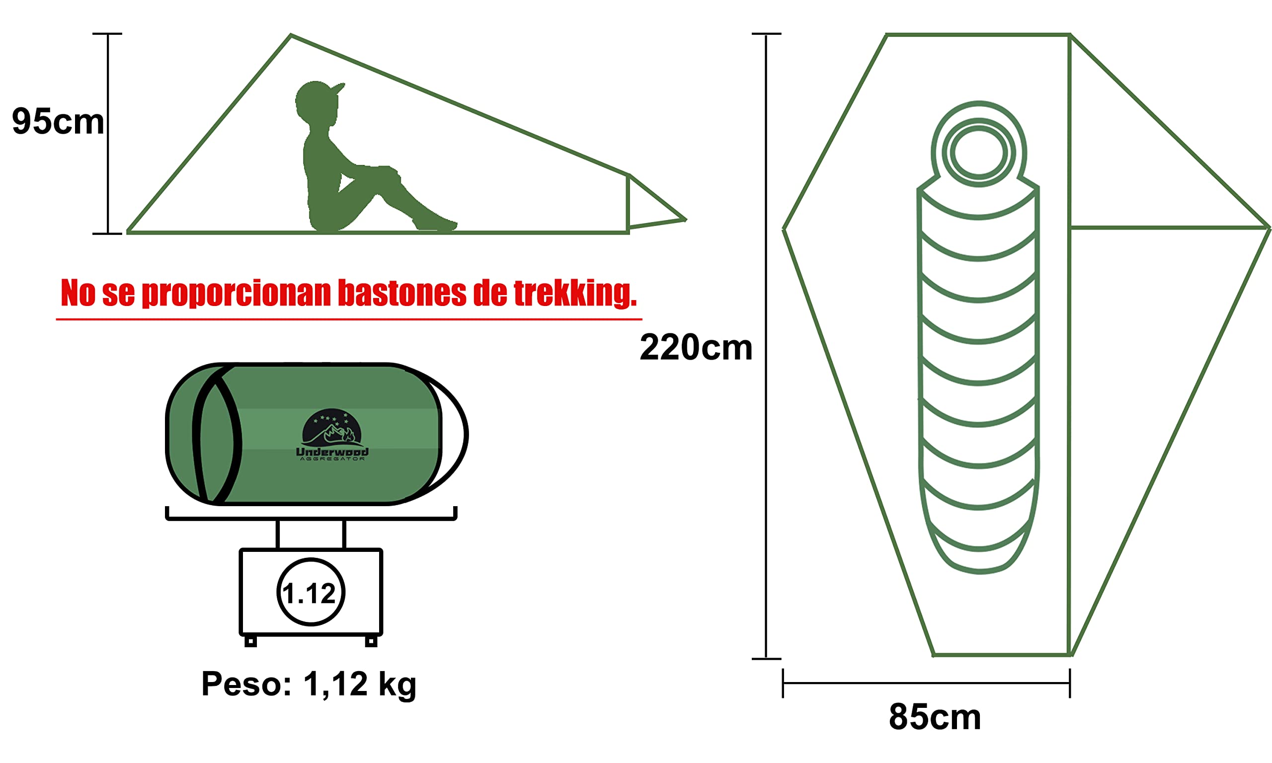 Tienda de Campaña para 1 Persona - Tienda Ultraligera para Senderismo, Tienda Impermeable 1 Persona, Tienda Compacta 1 Hombre con Tamaño de Paquete pequeño para Ciclismo(Sin Bastones de Trekking)