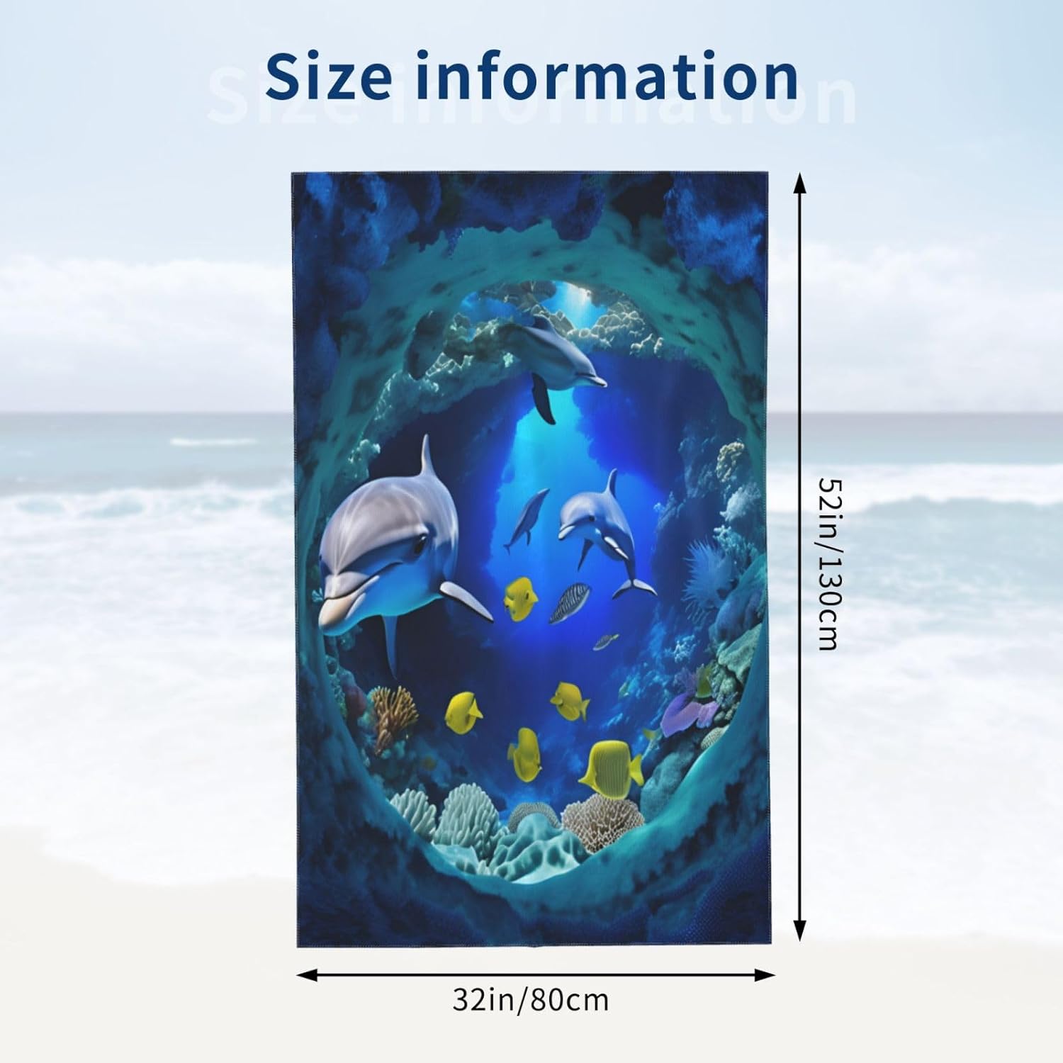 Dujiea Microfiber Beach Towel, Blue Ocean Dolphin Deep Sea Large Bath Towels for Women Men, Quick Drying Bathroom Towels Super Absorbent Sand Free Beach Towels for Bathroom Swim Sport Gym, 31.5 X 51
