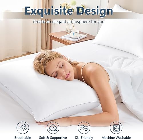 Miniatura 2 de CozyLux Juego de 4 almohadas tamaño Queen, almohadas de cama de calidad de hotel para dormir, 4 unidades, almohadas refrescantes para dormir de