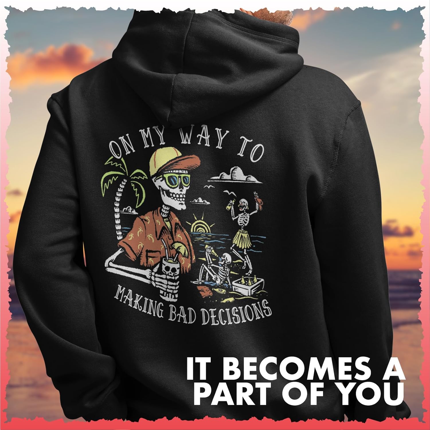 Salty Bones On My Way To Making Bad Decisions Premium Blend Ringspun Graphic Hooded Sweatshirt, Printed in USA